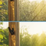 Antes y después de la limpieza de una ventana con robot limpiacristales