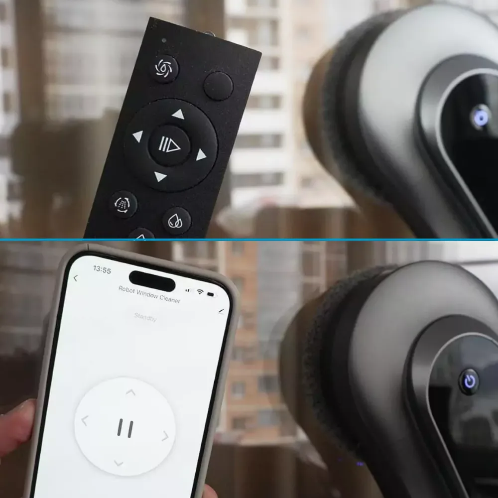 Contrôle du robot limpiacristales via mando a distancia et smartphone