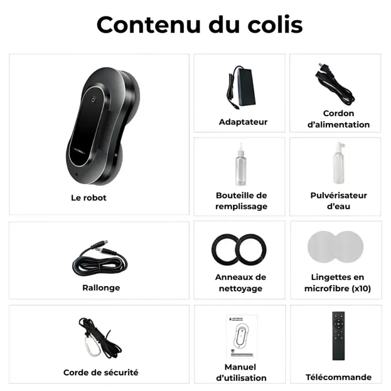 Contenido del paquete del robot limpiacristales con accesorios inclus