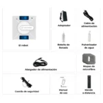 Contenido de la caja del robot limpiacristales con accesorios y mando a distancia