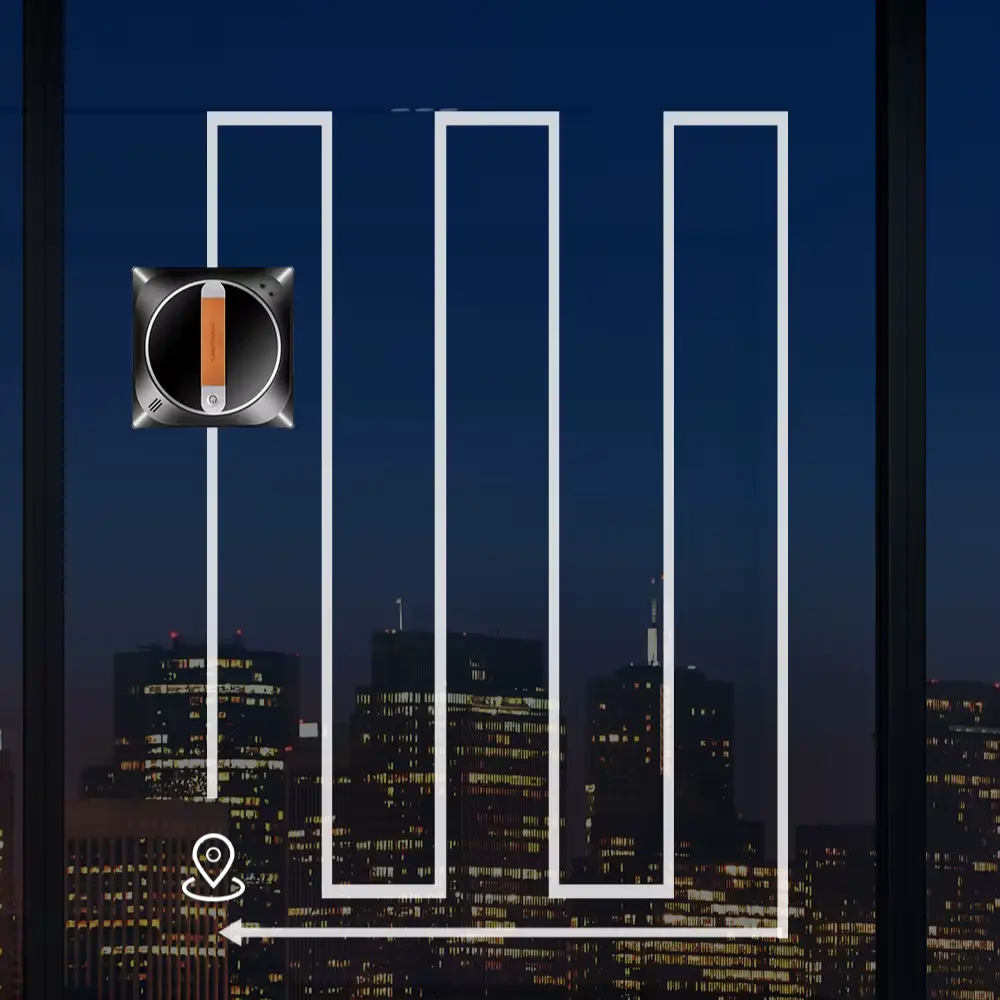 Parcours vertical de nettoyage du robot limpiacristales