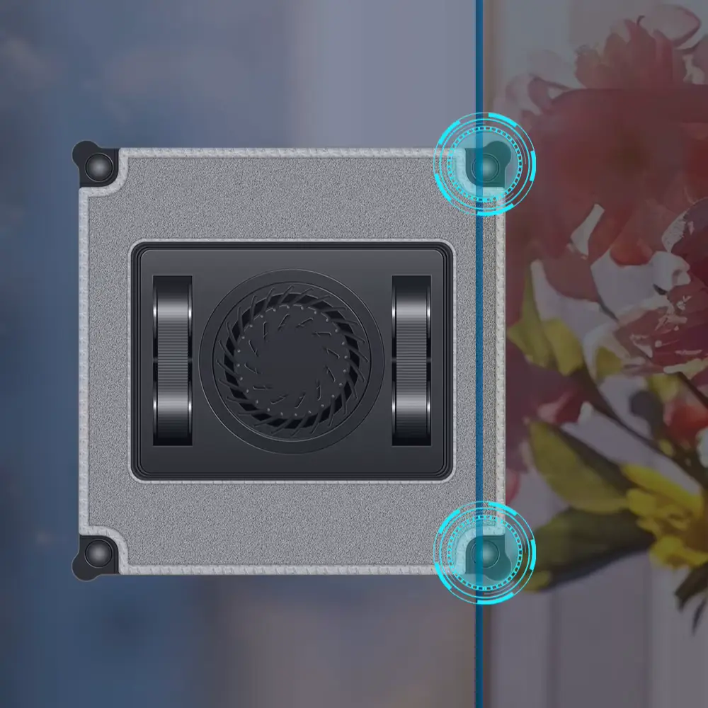 Face arrière du robot limpiacristales avec moteurs et ventilateur et detection des bords