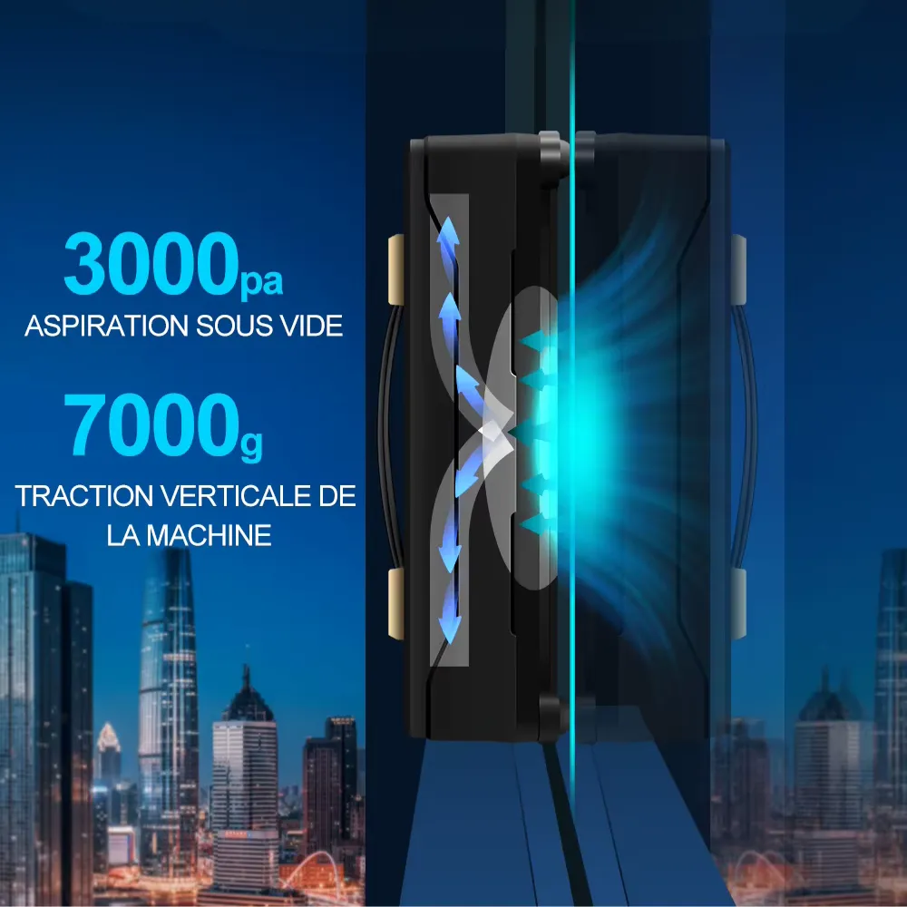 Puissance d’aspiration de 3000 Pa du robot limpiacristales