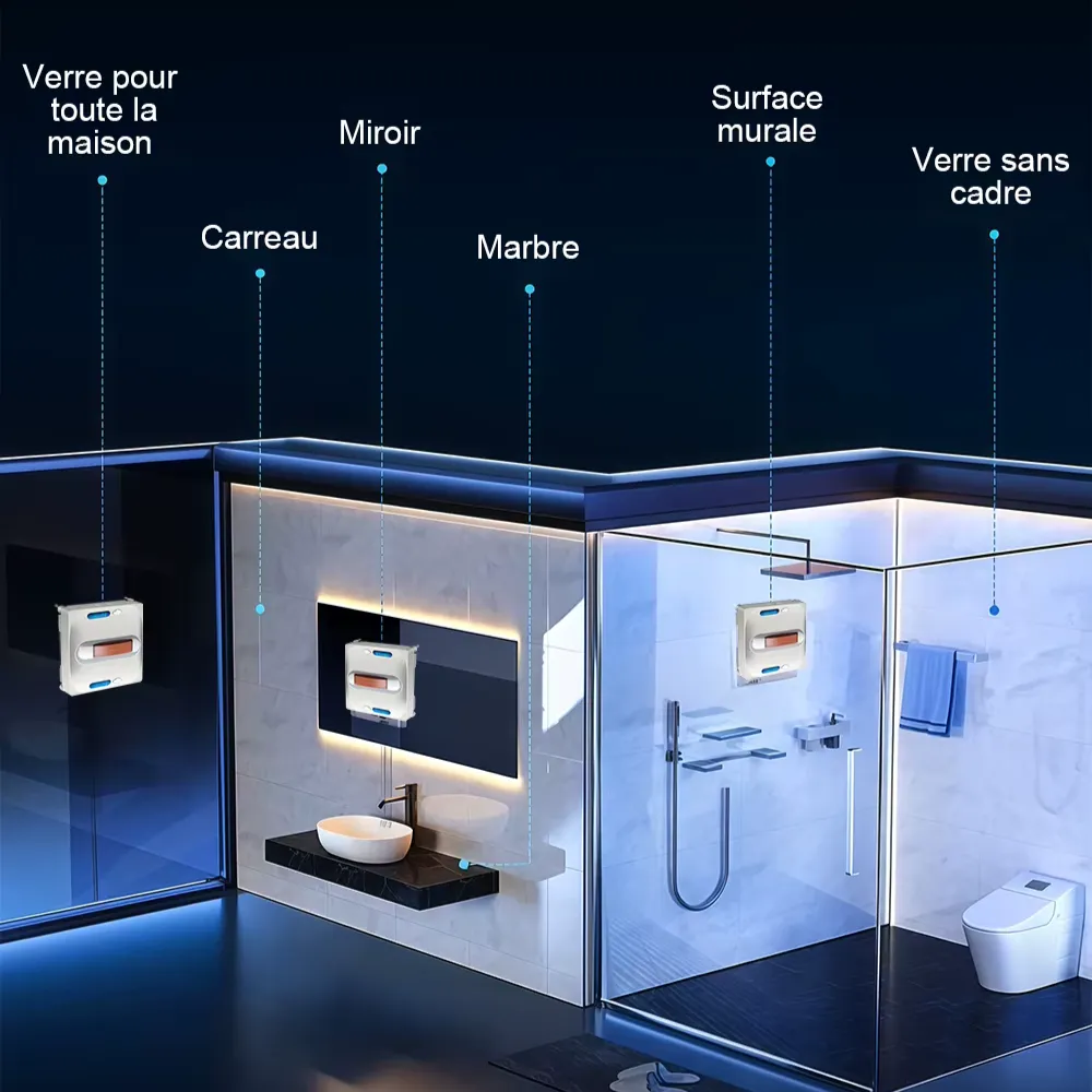 Surfaces compatibles avec le robot limpiacristales Liectroux S11 : cristales, miroirs, carrelage, marbre, douche